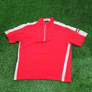 Nautica 1/4 Zip Polo Shirt Large 21x25 Red White Trim Crop